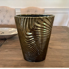 Gold & Black Abstract Pattern Ceramic Vase Asymmetrical Modern Glossy