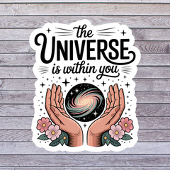 Spiritual Sticker Vinyl Decal The Universe Is Within You Galaxy Hands