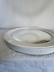 Vintage Round Wood Convex Mirror Painted White with X Accent Farmhouse Country