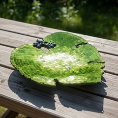 Mosaic Glass Tile Leaf Tray Green Decorative Trinket Dish Accent Bowl 12″ Fall