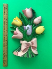 Cast Iron TULIPS Flowers Floral Bouquet DOORSTOP Colorful 9″ Shabby Chic Design