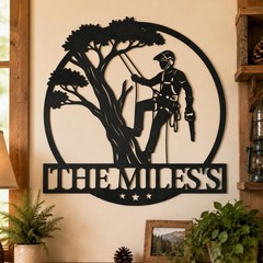 Personalized Tree Climber Silhouette Metal Wall Decor, Outdoor Wall Decor