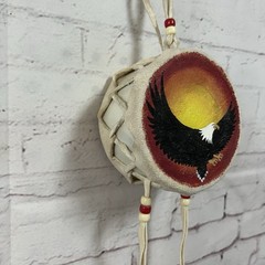 Native American Style Painted Rawhide Drum 4″ – Eagle Sunset Wall Hanging Decor