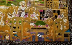 Vintage Cotton Tapestry Wall Hanging Dogs Playing Poker 38″ x 57″ Made In Turkey