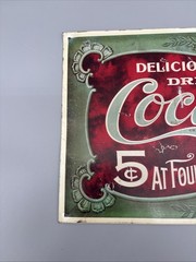 Vintage Metal Coca Cola Sign Faux Antique 5 Cents 16 in x 9 in