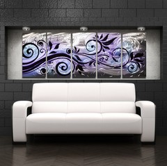 Large Modern Abstract Metal Wall Art Contemporary Painting Purple Blue Decor