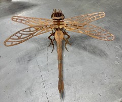Hand-crafted Metal Dragonfly Sculpture-Rustic Patina- One Of A Kind Art Piece