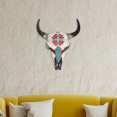 11″W Mosaic Buffalo Skull Wall Plaque Halloween Ornament Home Decor Unique Gift