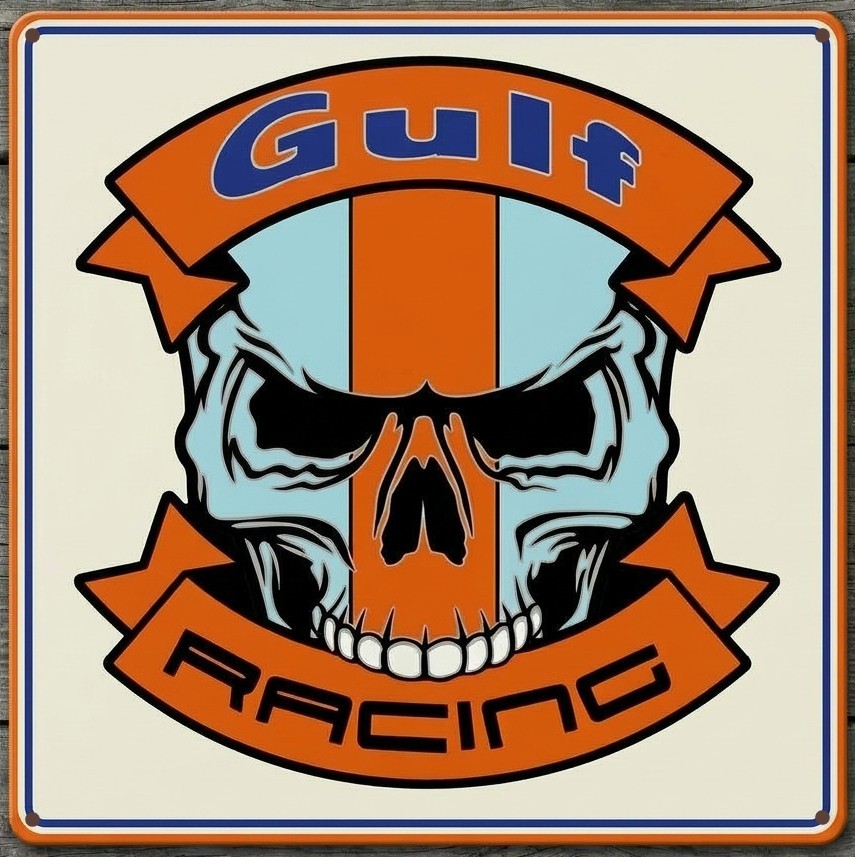 Gulf Racing Skull 12 x 12 Square Novelty Metal Sign Made In USA New!