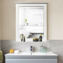 Wall-Mounted Multipurpose Vanity Mirror with Shelf-White – Color: White