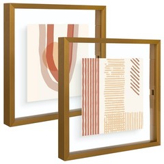 2 Pack 8×8 Bronze Metal Floating Picture Frame Real Glass Wall Tabletop Gallery