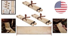3 Vintage Style Blank Paper Scrolls on Wooden Rods for Calligraphy & Crafts