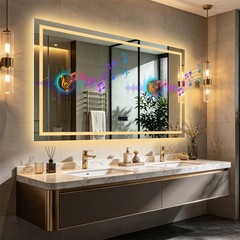Rectangular M-XXXL Bluetooth LED Bathroom Mirrors Fogless Dimmable Horizontally