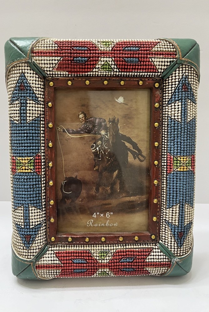 Western Theme Photo Frame Rustic Resin 4×6 Colorful Native American Colorful 7×9