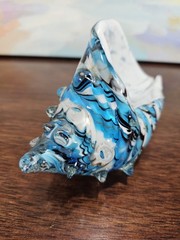 Hand Blown Glass Shell Decoration, Modern Art Glass Conch Statue Blue and White