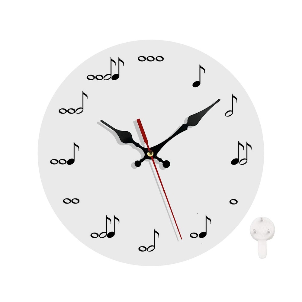 10 Music Notes Wall Clock, Black on White, Silent Non-Ticking, Battery