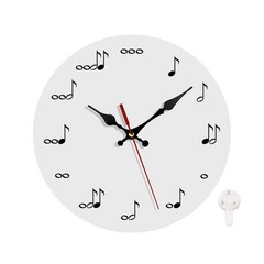 10 Music Notes Wall Clock, Black on White, Silent Non-Ticking, Battery