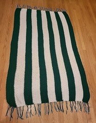 Handmade Blanket Afgan Throw Large 42 X 70 in Kelly Green & White Striped New