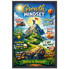 Growth Mindset Wall Art Motivational Poster 11×17 Framed Gift Office Decor