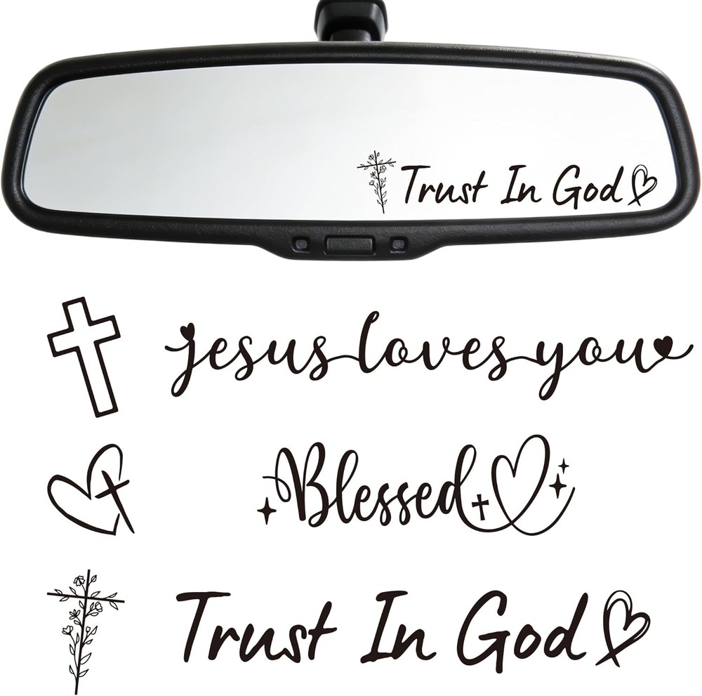6 Pcs Trust in God Rearview Mirror Stickers, Christian Car Decals for Faith Insp