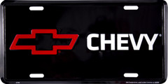 CHEVROLET LICENSE PLATE RED BOWTIE BLACK CHEVY SIGN EMBOSSED METAL CAR TRUCK