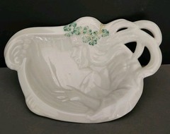 Belleek Irish Maiden Harp Porcelain Trinket Nut Bowl Dish 7th Gold/Brown Mark
