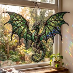 Forest Dragon Suncatcher Acrylic Style, Woodland Dragon Window Hanging Decor