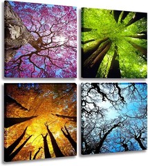 Elegant 4-Panel Four Seasons Tree Canvas Art – Nature Wall Decor 12x12in
