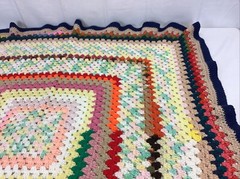 Boho handmade Crocheted Granny Square Afghan 49”x 51” Double Bed Size Vintage
