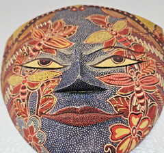 Batik Mask Carved Wood Butterflies Java Bali Indonesia 11 in US Seller Red Blue