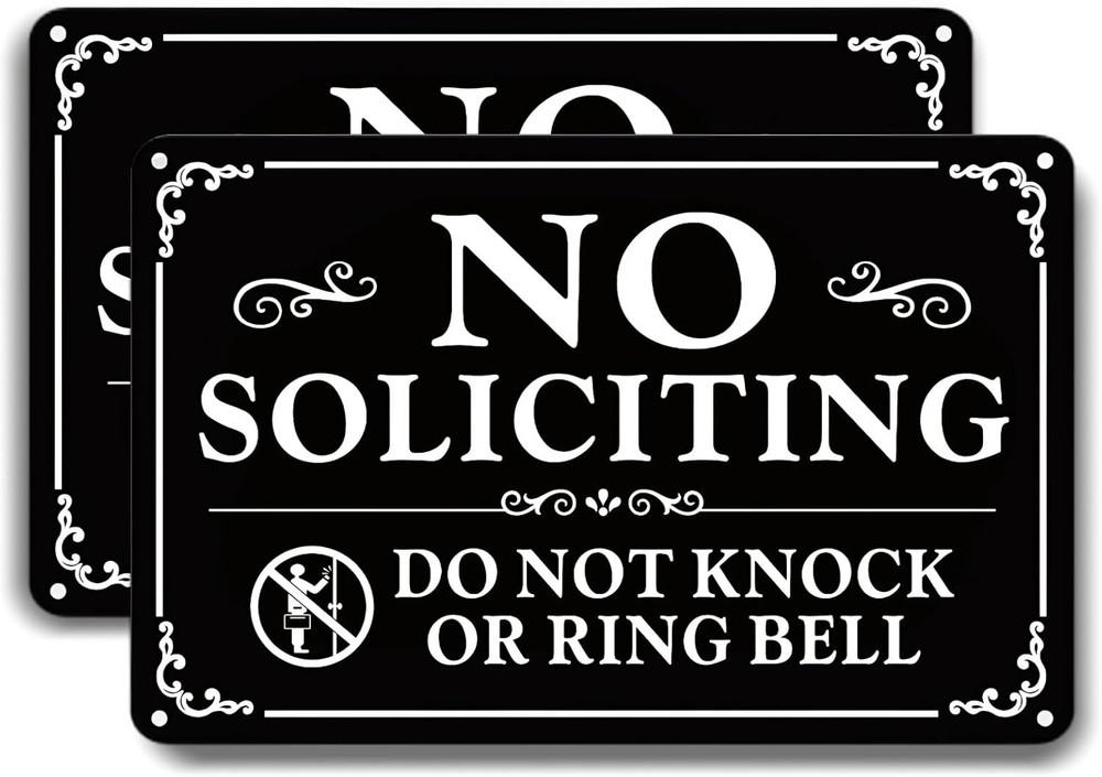 2 Pack No Soliciting Sign for Front Door9 X 6 Inches Self-adhesive No Solicitin