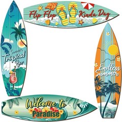 4 Pcs Surfboard Decor Hawaiian Wooden Beach Wall Decor Tiki Tropical Bar