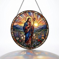 Christian Religious Art Suncatcher, Jesus Good Shepherd Window Hanging, Grandma