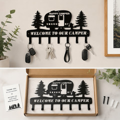 Metal Camper Key Rack Decorative Key Holder for Wall 9.8×5.51 Inches Rustic