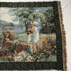 Barbara Mack Antiquarian Tapestry Woven Fringed Throw Blanket 56”x44” Flawed