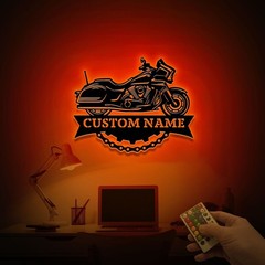 Personalized Motorcycle LED Metal Sign, Custom Biker Name Decor