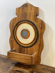 VTG MCM Wood Key Rack Fat Lava Bullseye Tile Ceramic Wall Mail Holder Organizer