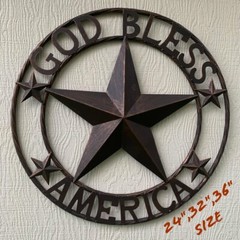 24″,32″,36″ GOD BLESS AMERICA BARN METAL STAR WESTERN HOME DECOR RUSTIC BRONZE