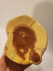 Carved Wood Round Catch-All Dish Bowl Stand Pedestal Freeform 6×4″ Asymmetrical