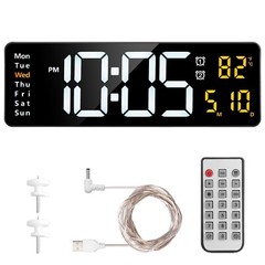 Digital Wall Clock Dual Alarm LED Digits Display Auto-Dimming 12/24Hr Time Clock