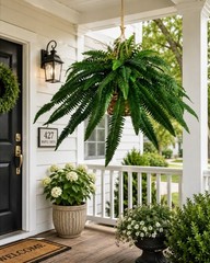 32” Artificial Large Boston Fern Plant In Hanging Basket Home Decor. Retail $99