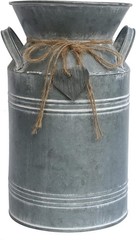 Vintage Galvanized Metal Milk Can, Farmhouse Decorative Flower Vase, Rustic Fren