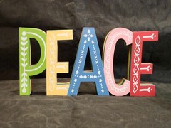 Multi-Colored Wood Cutout Peace Sign Table Shelf Decor Pastel Eclectic