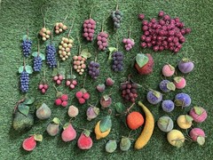 Large Lot of Vintage Sugar-Beaded Faux Fruit Ornaments Cherries Grapes Limes