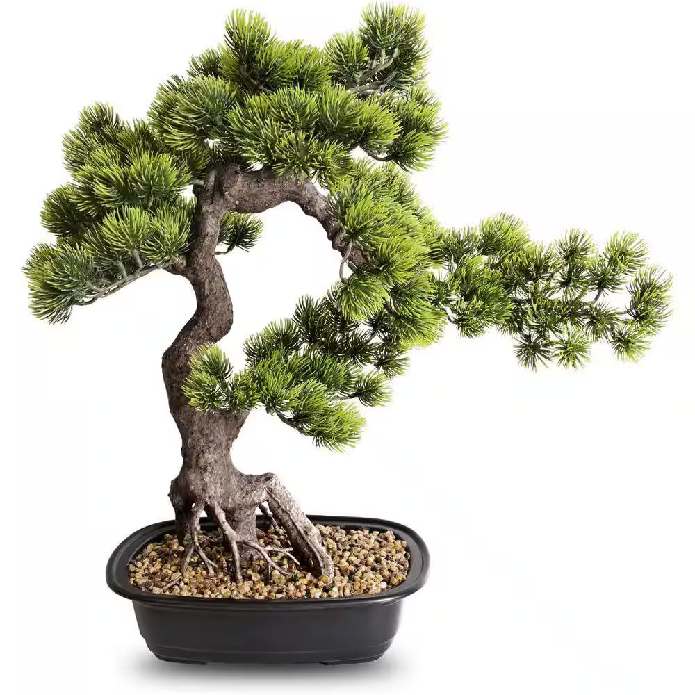 Artificial 20 In. Bonsai Pine Tree in Ceramic Pot, Faux Juniper Greenery Indoor
