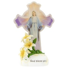 God Bless You Battery Operated 8″ Illuminated Cross with Mother Mary Figurine