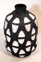 Black & White Ceramic Vase, Contemporary, Graphic Matte/Glossy Mix, New, 5 1/4″