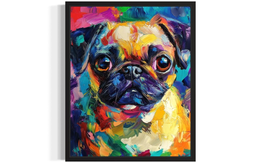 Pug Colorful Abstract Wall Art Print Poster, Dog Pet Lover Picture Painting A…