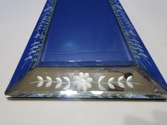 Vintage Long Rectangular Beveled Glass Plateau Mirror Etched
