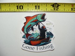 HUGE FISH BOAT MAN GONE FISHING SMALL STICKER DECAL SPORT HOBBY FAN SPORTSMAN